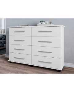 Cômoda Luxo Casal Jade 8 Gavetas com Rodízios - Branco