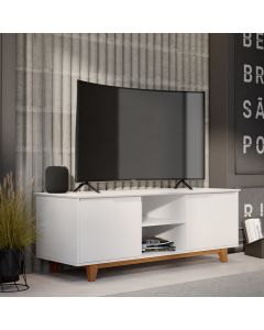 Rack Bancada para Sala de Tv até 55 Polegadas com 2 Portas e Prateleiras Flow - Branco 